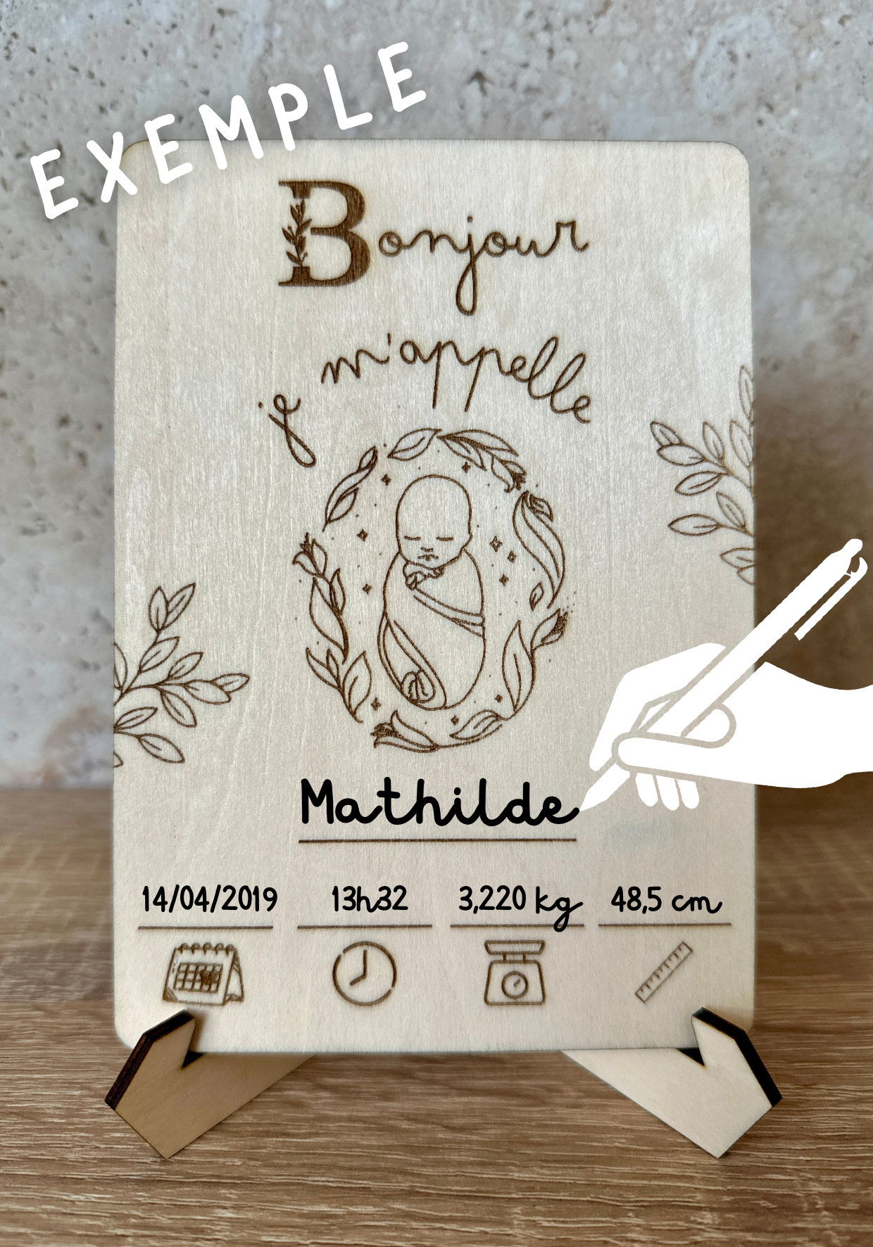 Carte en Bois | Faire part de Naissance