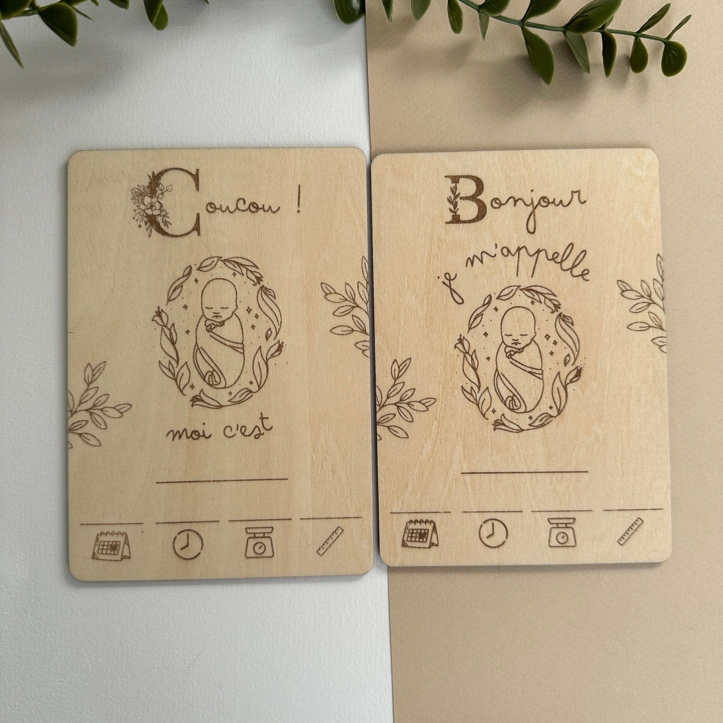Carte en Bois | Faire part de Naissance