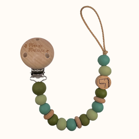 Attache tétine dinosaure Mawen Materne perles en silicone vert