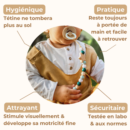 Attache tétine étoile Mawen Materne perles en silicone vert blanc
