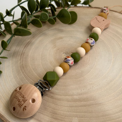 Attache tétine éléphant Mawen Materne perles en silicone vert beige