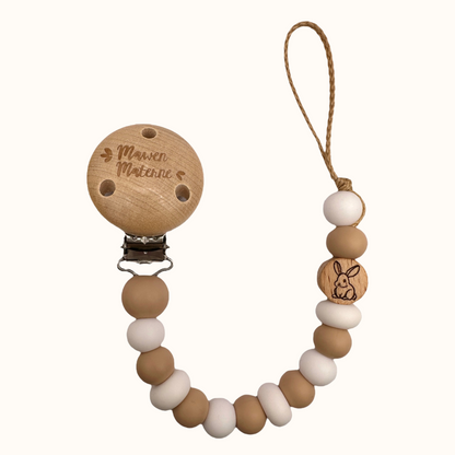 Attache tétine lapin Mawen Materne perles en silicone blanc beige