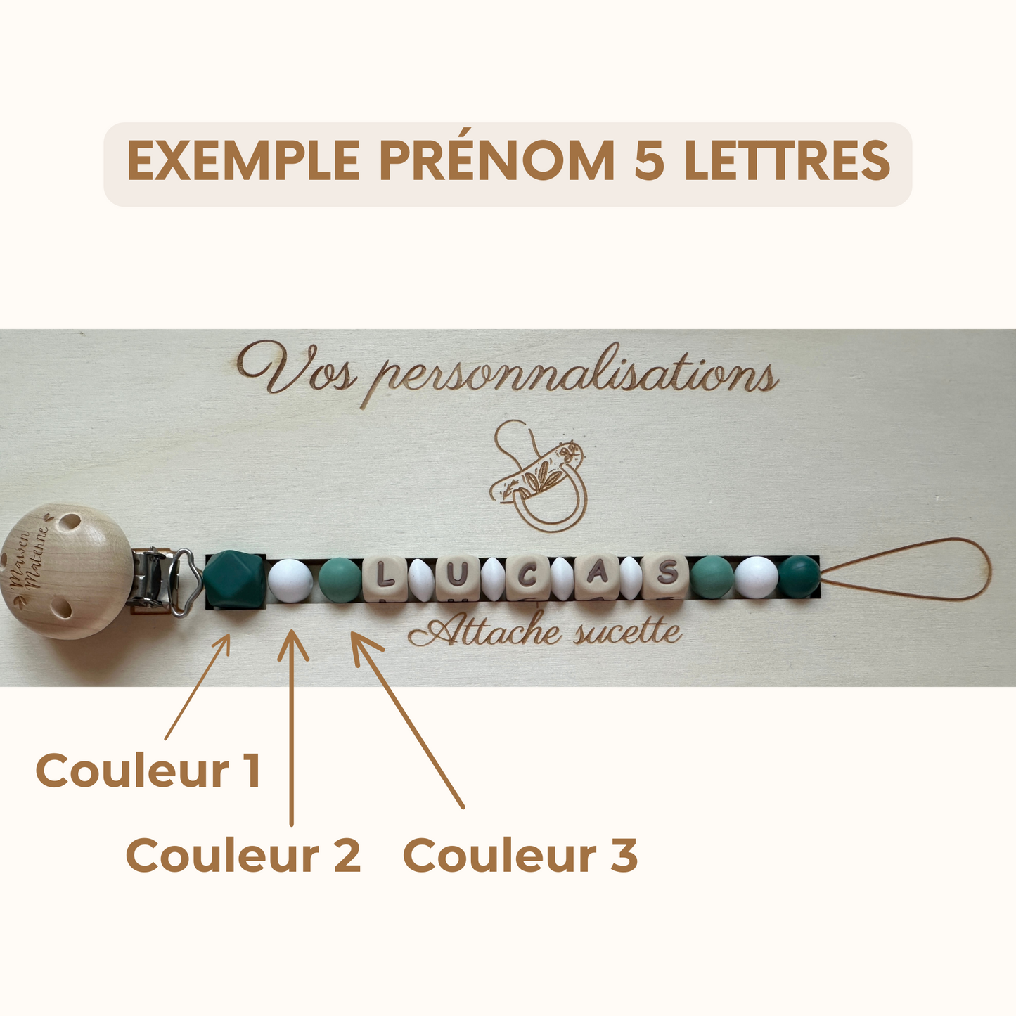 Attache tétine Mawen Materne perles silicone à personnaliser
