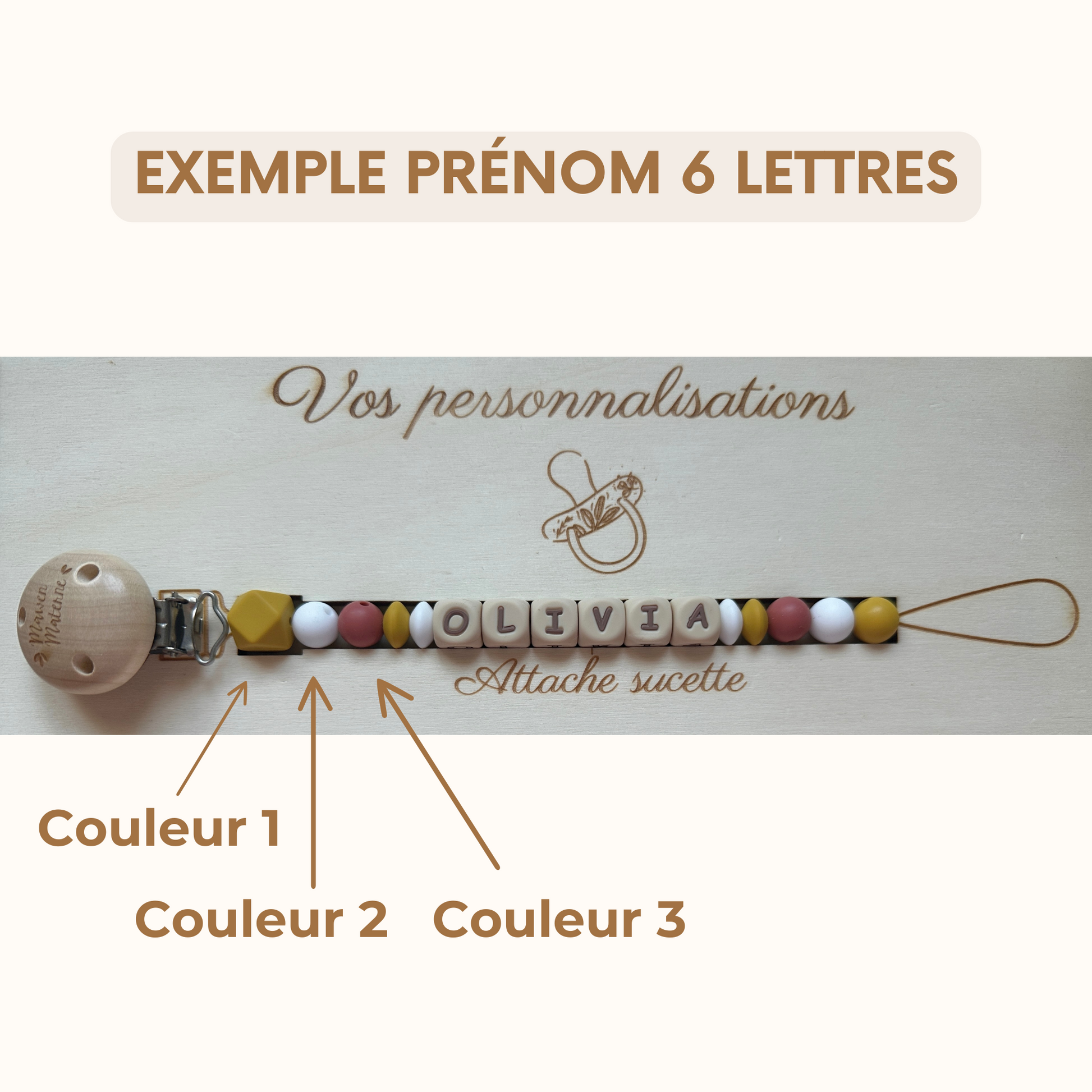 Attache tétine Mawen Materne perles silicone à personnaliser