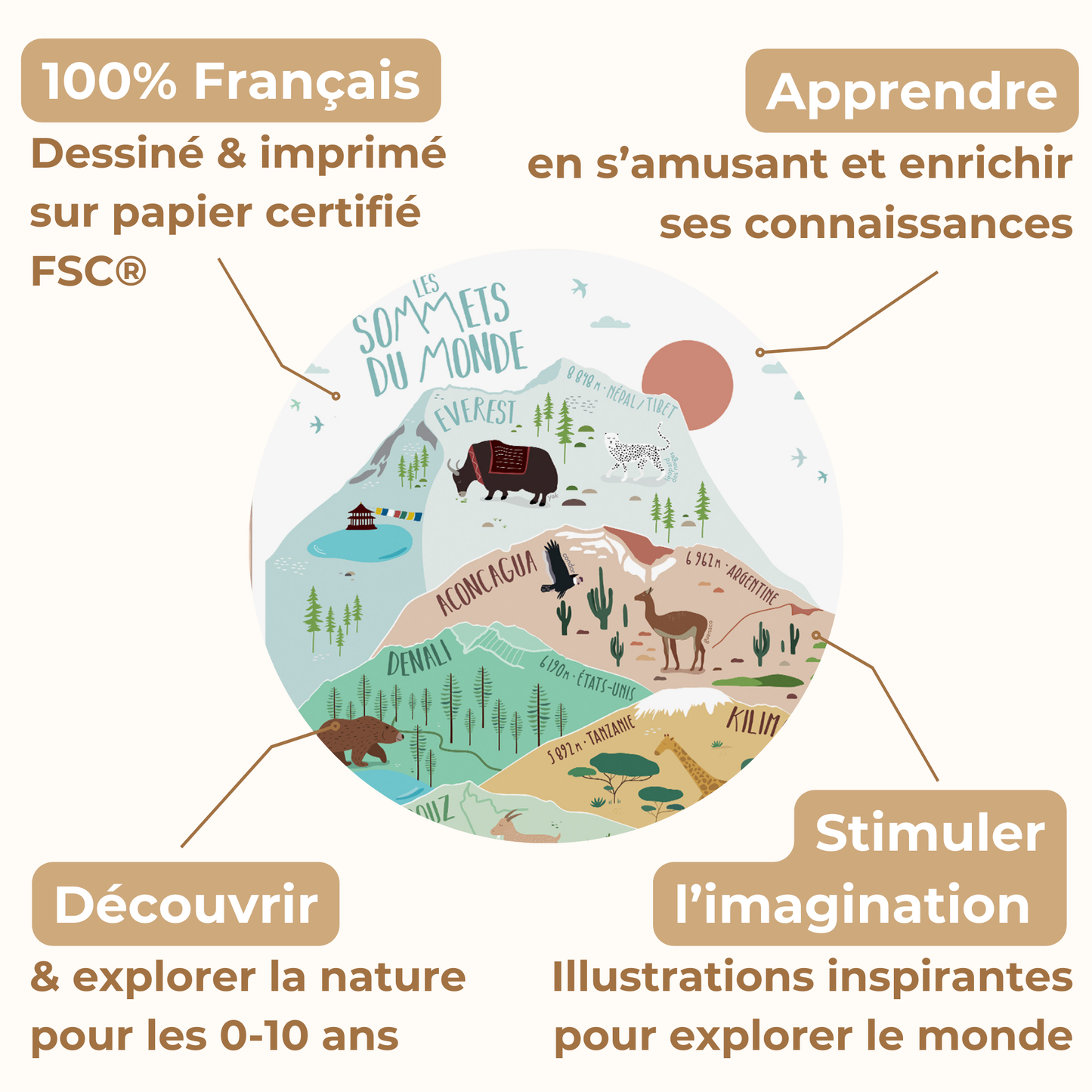 Affiche Illustrée A3 |  Les Sommets du Monde