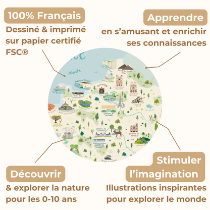 Affiche Illustrée A3 |  Carte des Merveilles de France + Cherche et Trouve