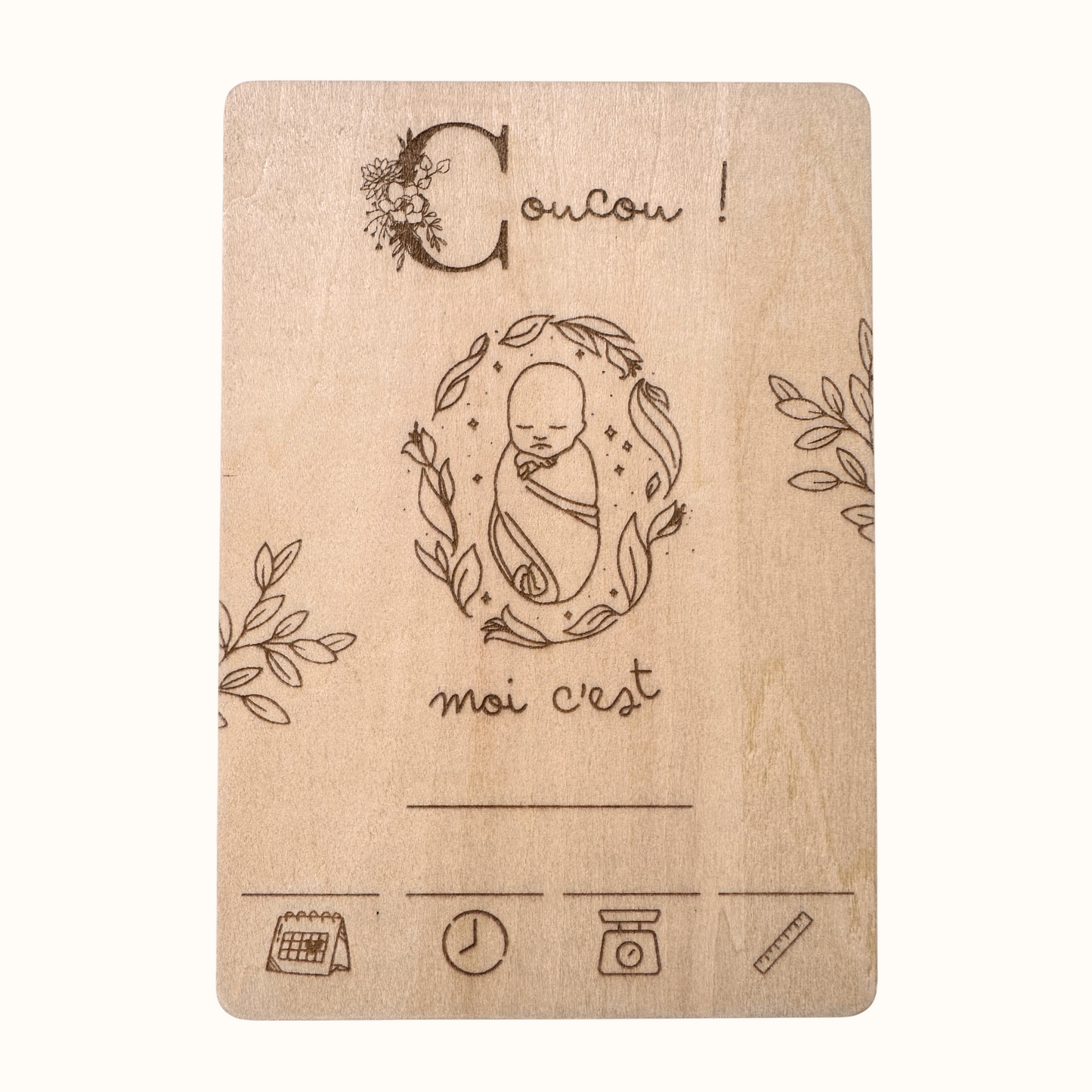 Carte en Bois | Faire part de Naissance