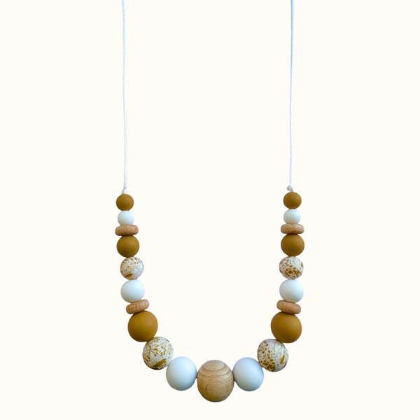 Collier d’allaitement Mawen Materne en silicone et bois perles blanc ocre