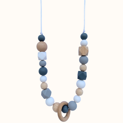Collier d’allaitement Mawen Materne en silicone et bois perles gris blanc