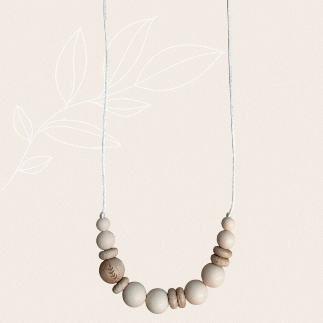 Collier d’allaitement Mawen Materne en bois et silicone perles beige