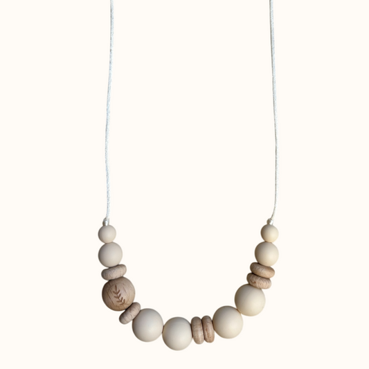 Collier d’allaitement Mawen Materne en bois et silicone perles beige