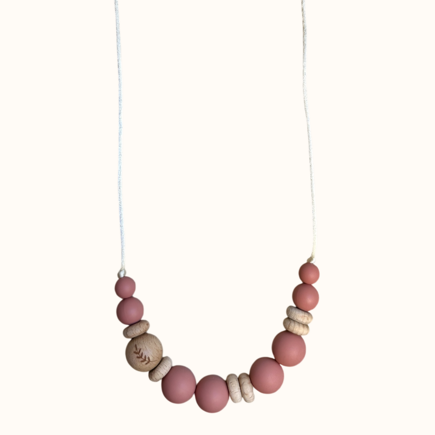 Collier d’allaitement Mawen Materne en bois et silicone perles rose