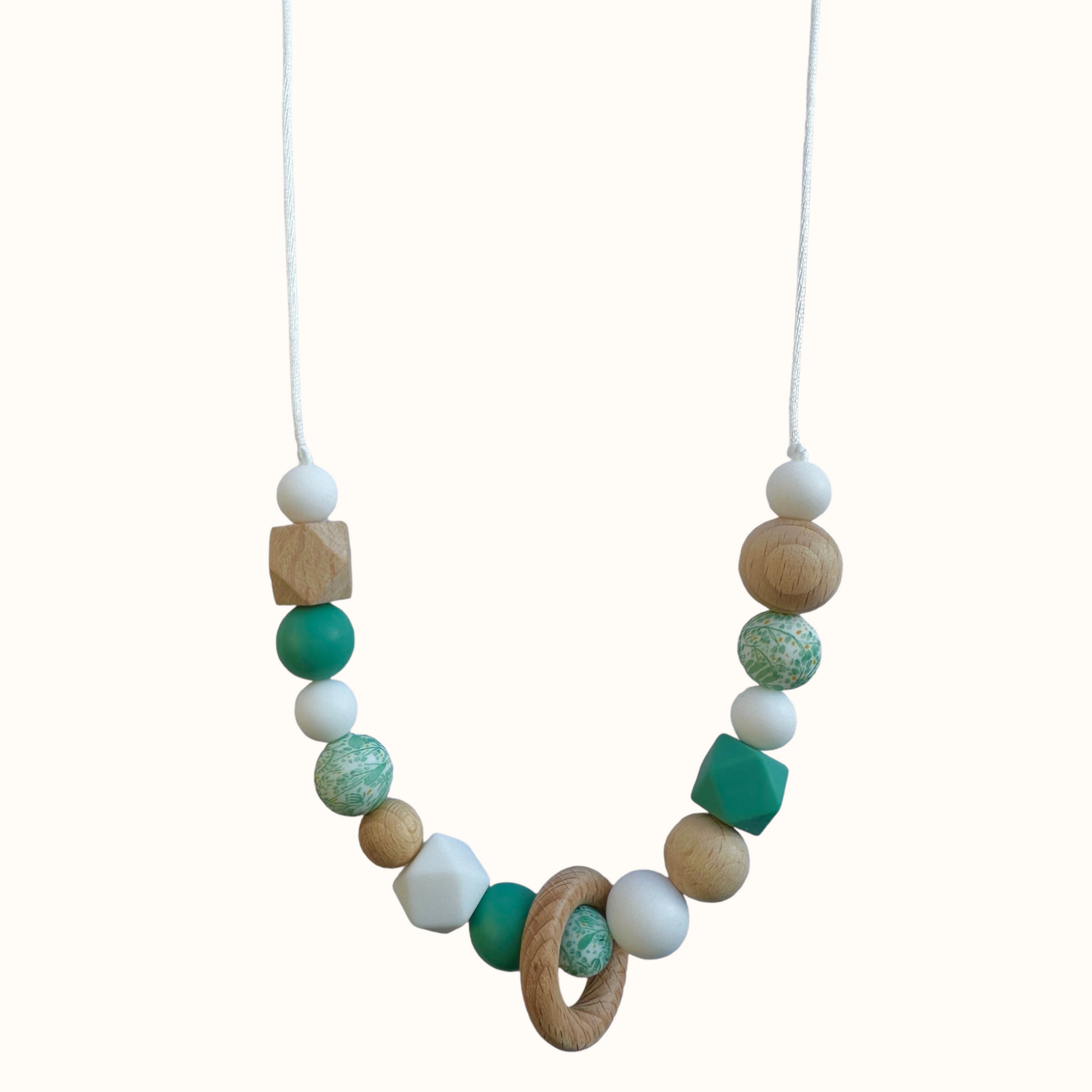 Collier d’allaitement Mawen Materne en silicone et bois perles blanc vert