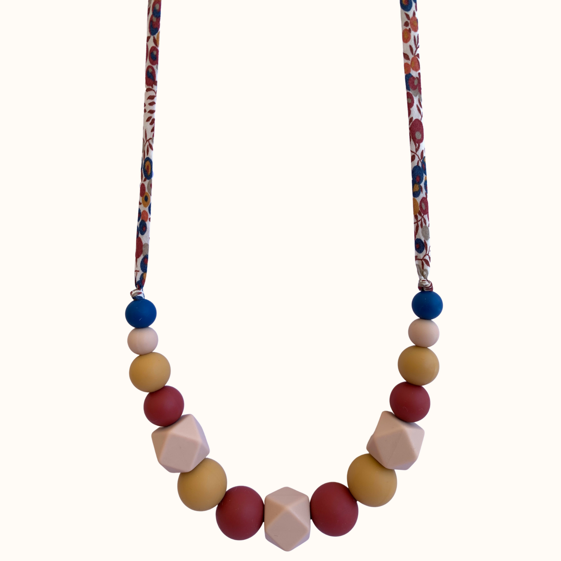 Collier d’allaitement Mawen Materne en silicone perles beige ocre bleu