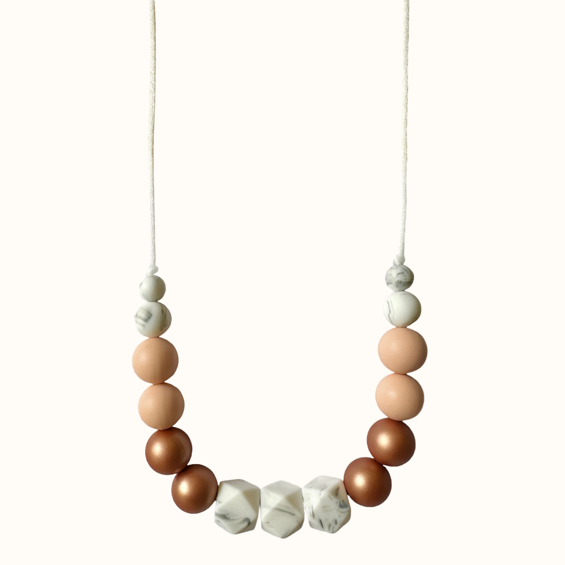 Collier d’allaitement Mawen Materne en silicone perles rose cuivre marbré