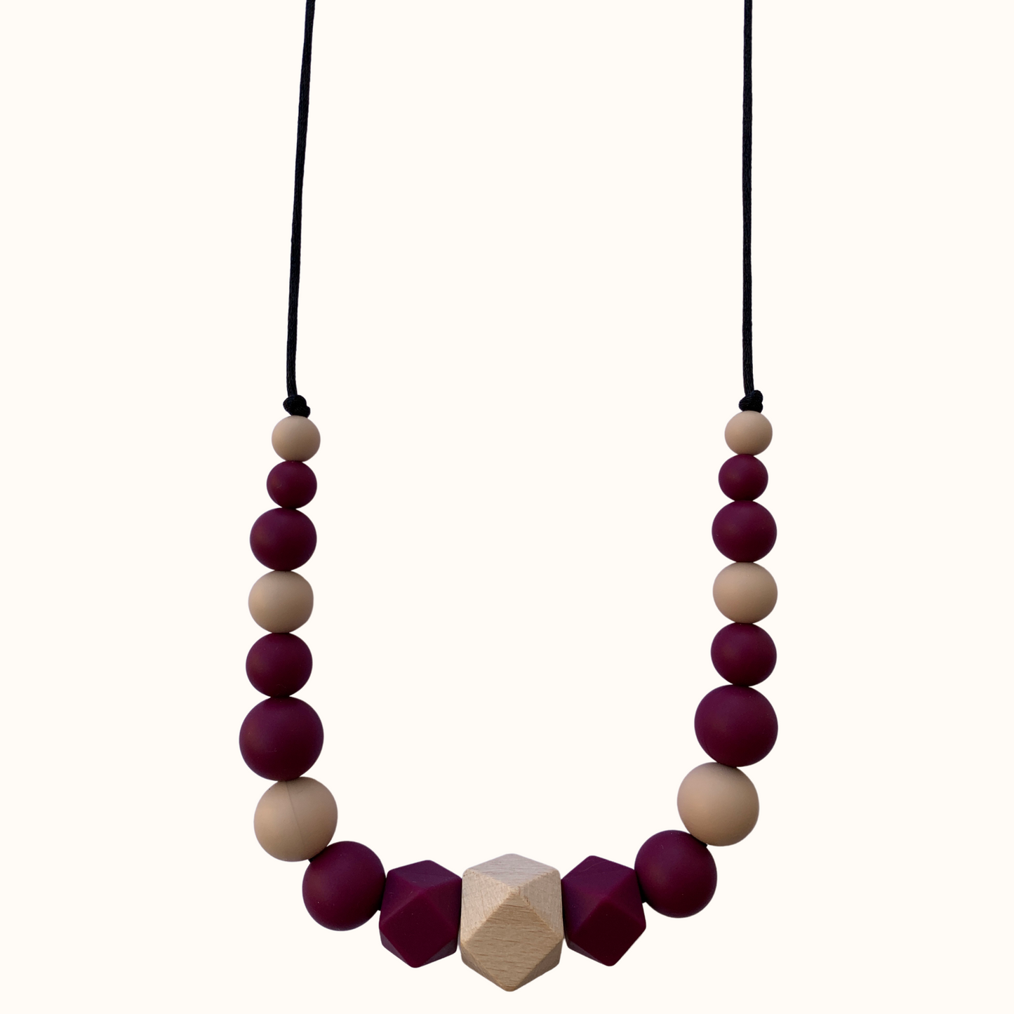 Collier d’allaitement Mawen Materne en silicone et bois perles rose prune