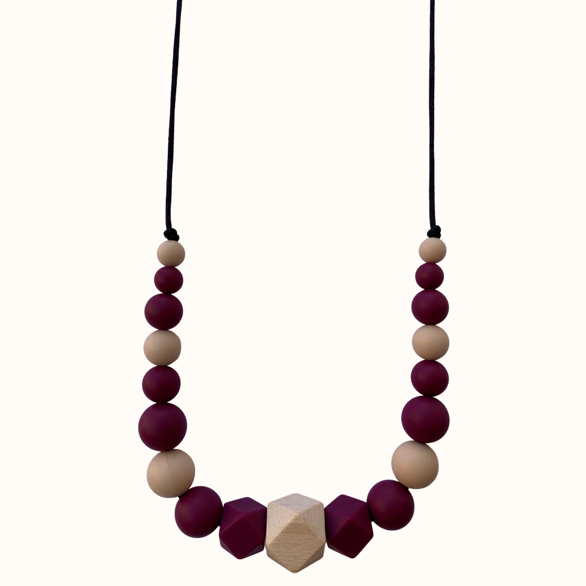 Collier d’allaitement Mawen Materne en silicone et bois perles rose prune