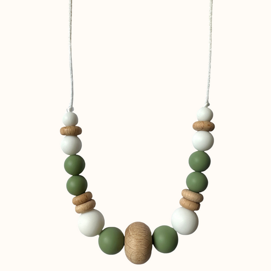 Collier d’allaitement Mawen Materne en bois et silicone perles blanc vert