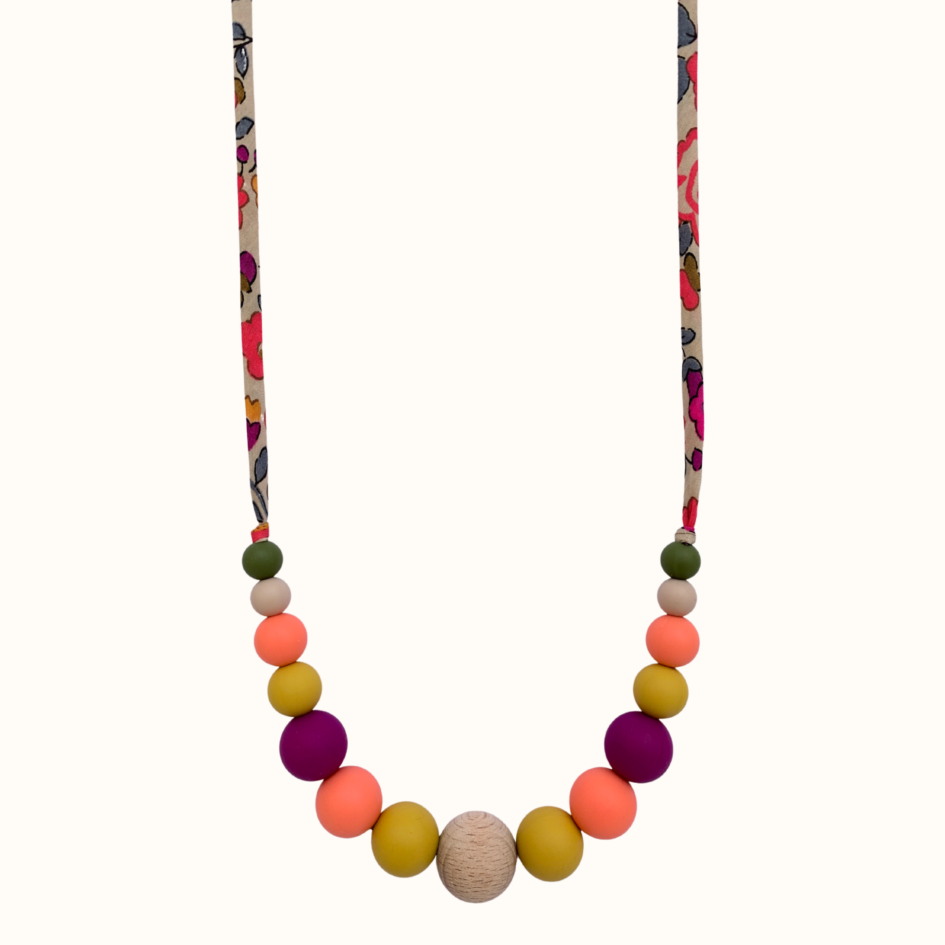 Collier d’allaitement Mawen Materne en silicone et bois perles rose orange jaune