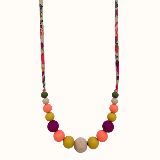 Collier d’allaitement Mawen Materne en silicone et bois perles rose orange jaune