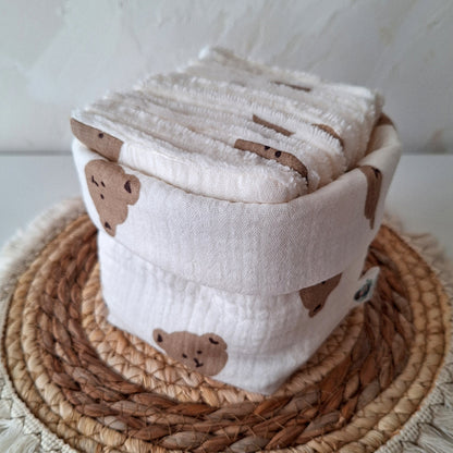 Lot de 10 lingettes bébé lavables avec panière de rangement