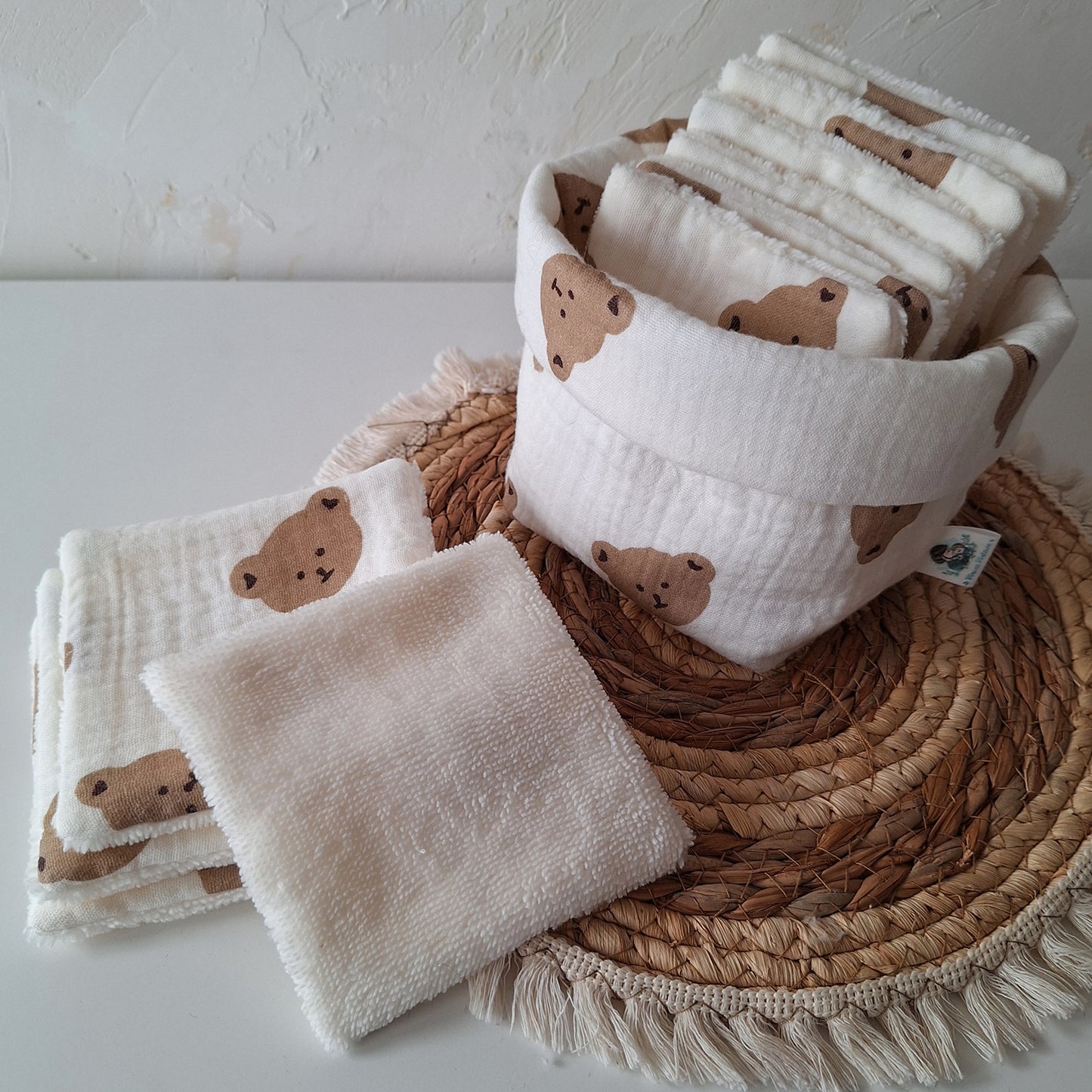 Lot de 10 lingettes bébé lavables avec panière de rangement