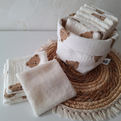 Lot de 10 lingettes bébé lavables avec panière de rangement