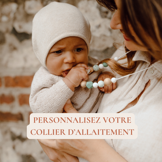 Collier d’allaitement Mawen Materne en silicone et bois perles vert et blanc
