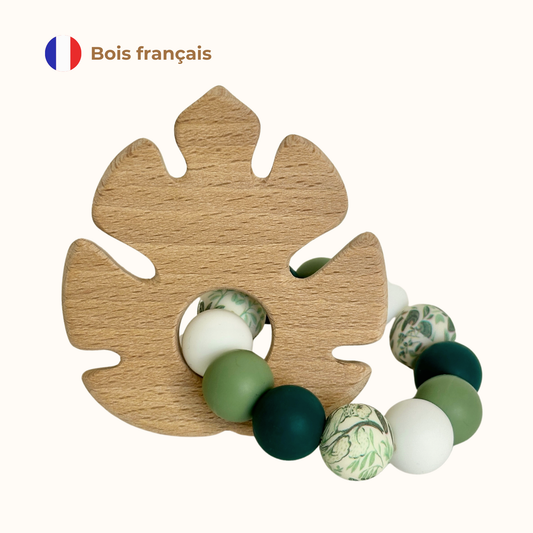 hochet anneau de dentition Mawen Materne bois silicone vert feuille