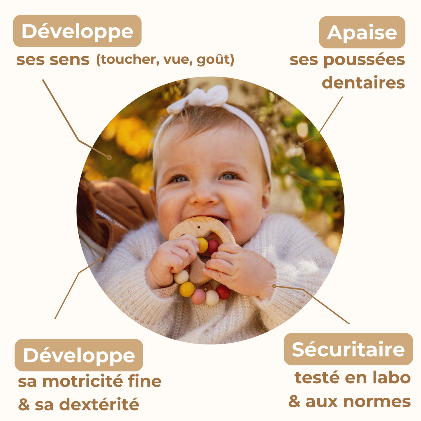 hochet anneau de dentition Mawen Materne elephant rose