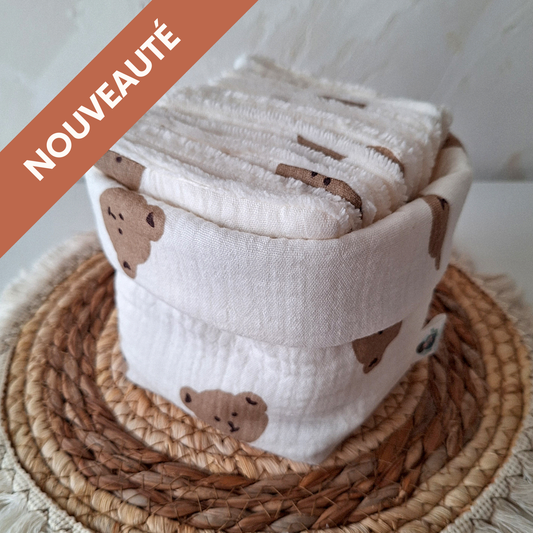 Lot de 10 lingettes bébé lavables avec panière de rangement